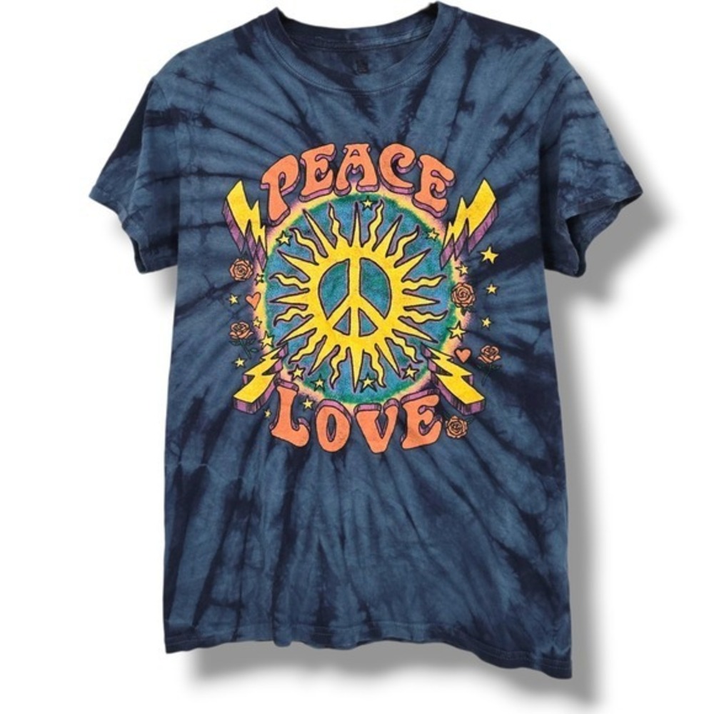 Junk Food Clothing Peace Love Sun Tieā Dye T Shirt Women's XS Blue Cotton